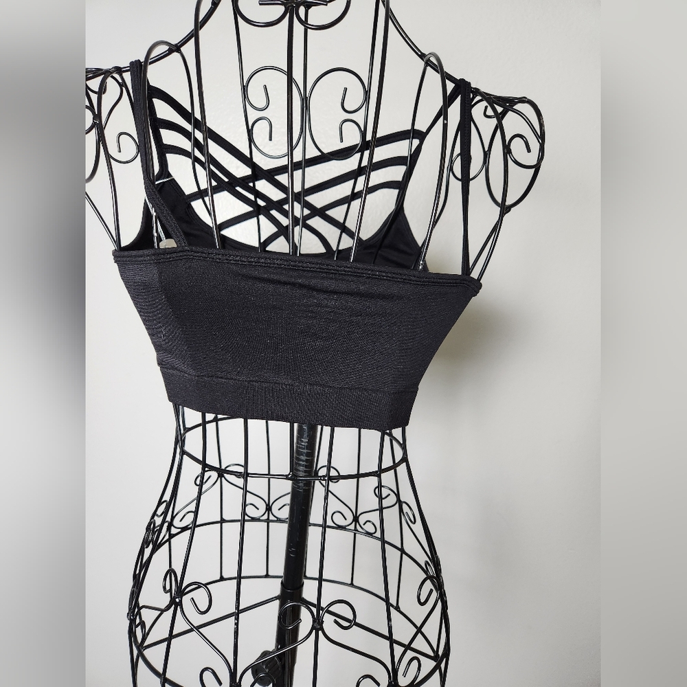 Zenana Black Strappy V-Lattice Bralette | Seamless Cage Bra Crop Top - Picture 3 of 4